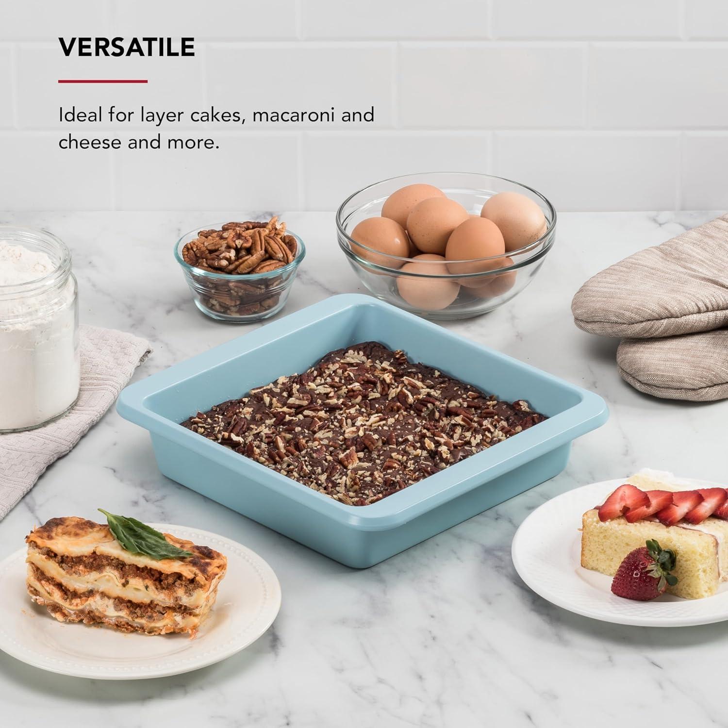 imageKitchenAid Nonstick Swiss Engineered Aluminized Steel Square Cake Pan Dishwasher Safe Pistachio 9 InchMineral Water