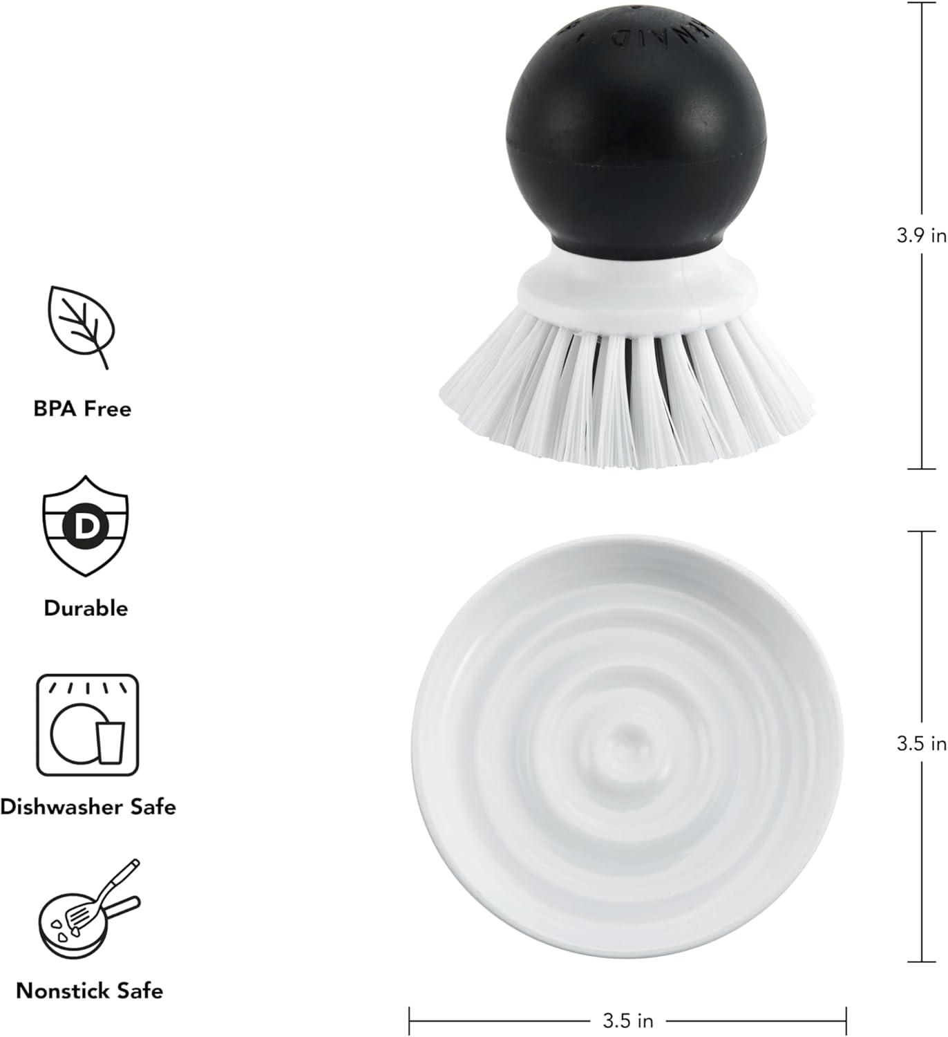 imageKitchenAid Palm Brush with Dish Tray to Keep Countertops Dry and Clean Durable Nylon Bristles for Tough Cleaning Dishwasher Safe 2 Piece BlackBlack