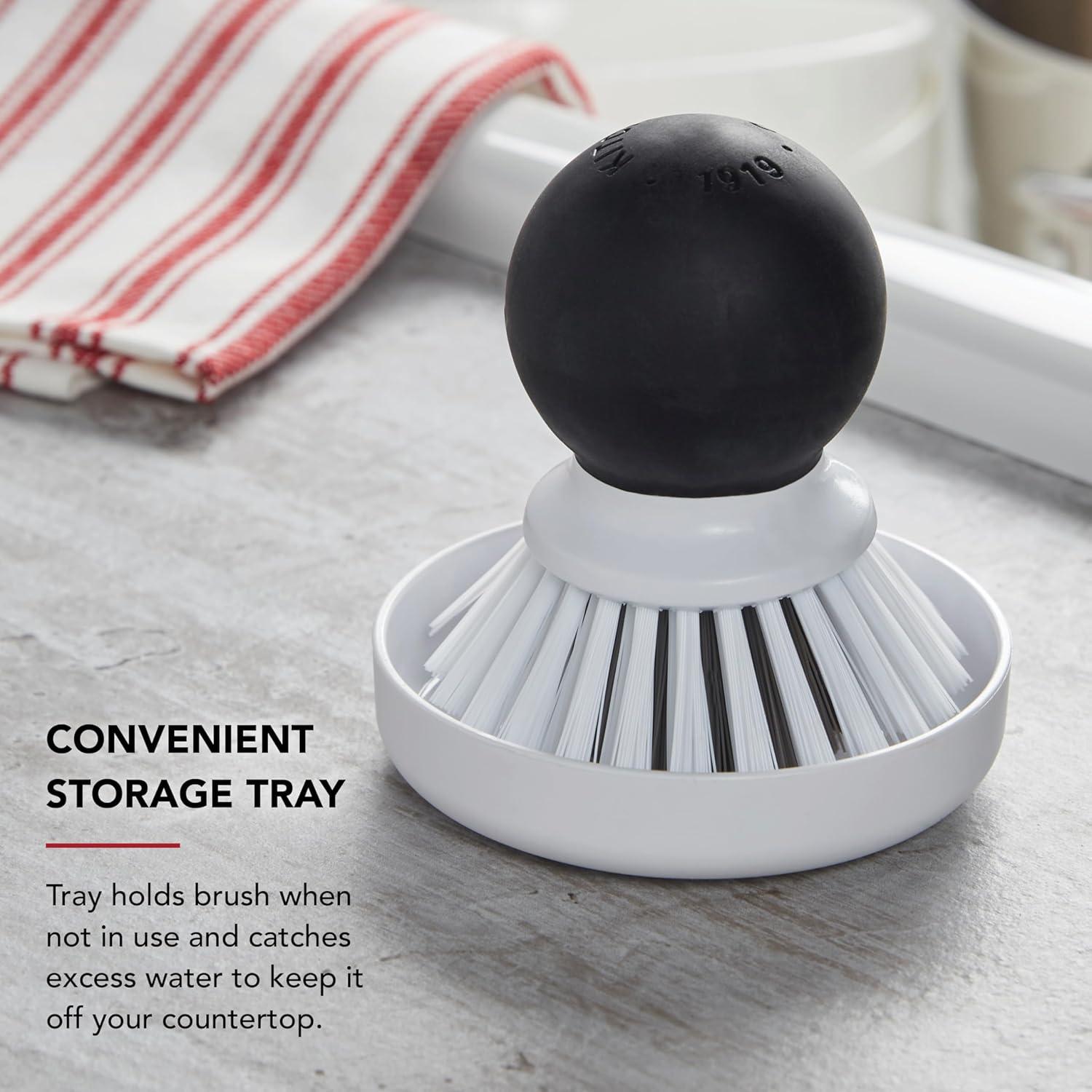 imageKitchenAid Palm Brush with Dish Tray to Keep Countertops Dry and Clean Durable Nylon Bristles for Tough Cleaning Dishwasher Safe 2 Piece BlackBlack