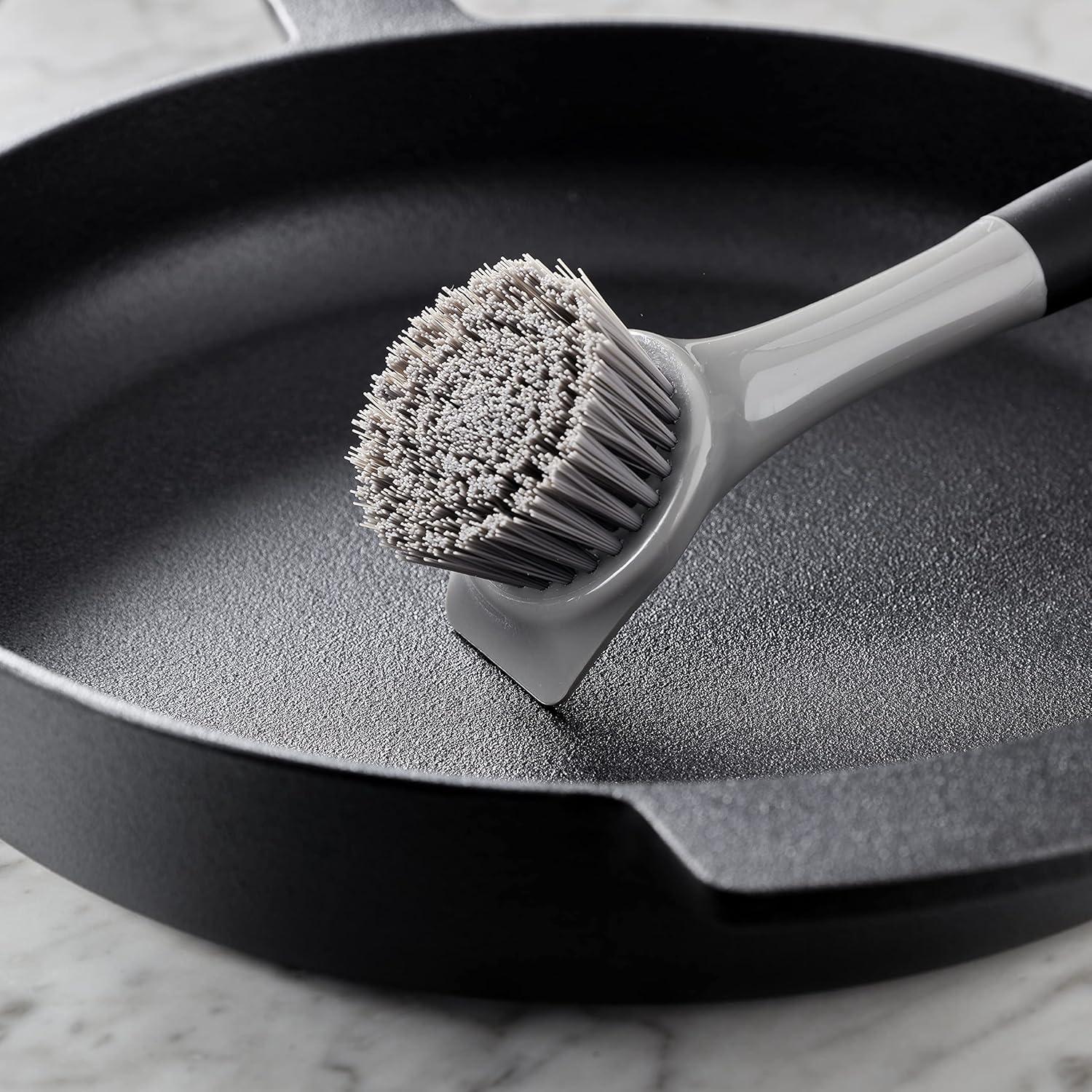 imageKitchenAid Palm Brush with Dish Tray to Keep Countertops Dry and Clean Durable Nylon Bristles for Tough Cleaning Dishwasher Safe 2 Piece BlackBlack and Gray