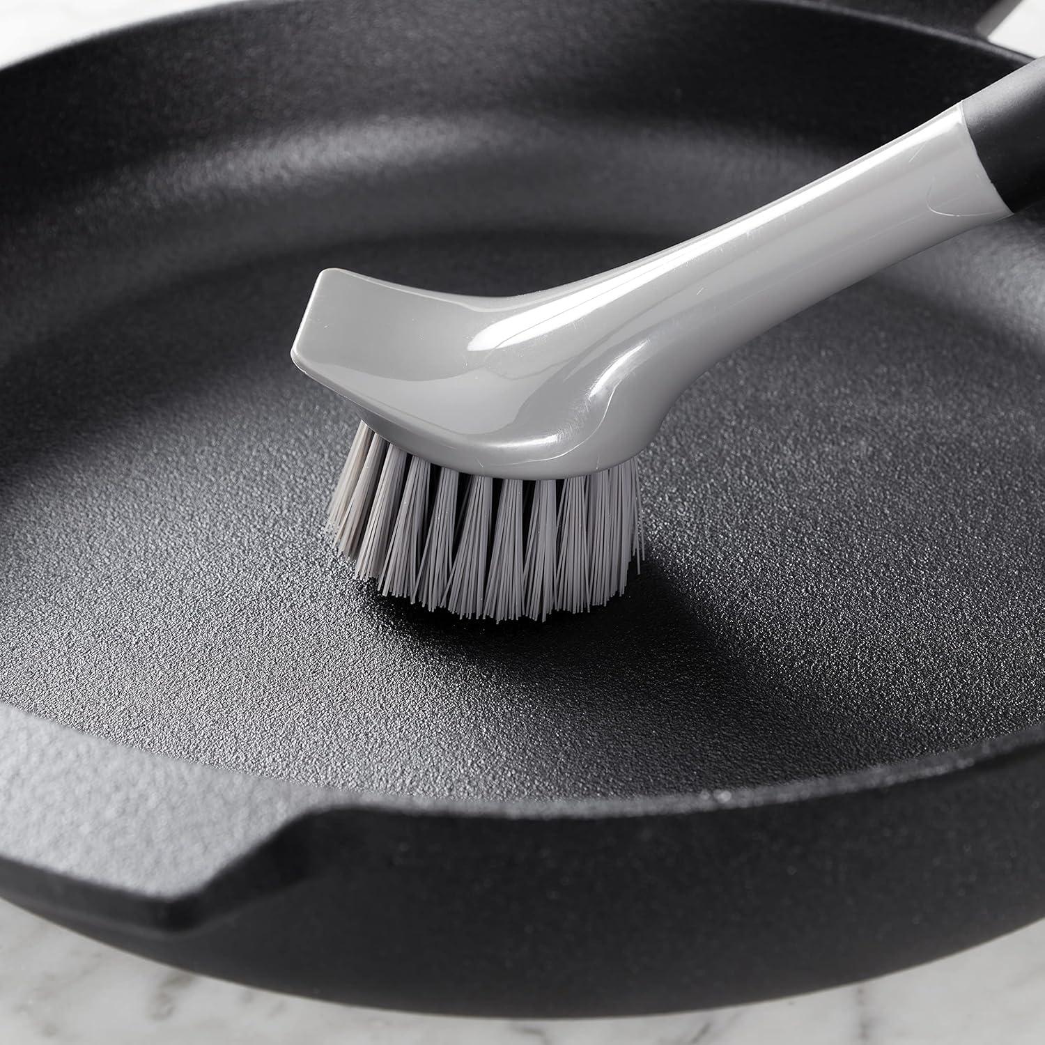 imageKitchenAid Palm Brush with Dish Tray to Keep Countertops Dry and Clean Durable Nylon Bristles for Tough Cleaning Dishwasher Safe 2 Piece BlackBlack and Gray