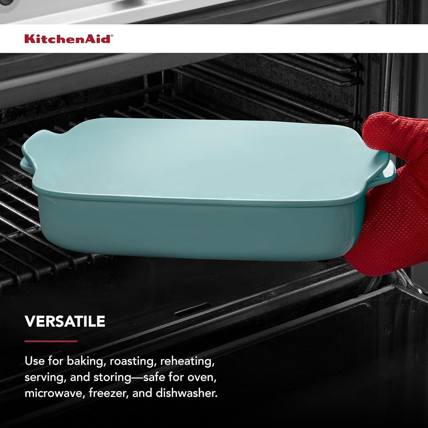 imageKitchenAid Rectangular Baker with Lid Vitrified Stoneware 9in 13in 25in Blue VelvetAqua Sky
