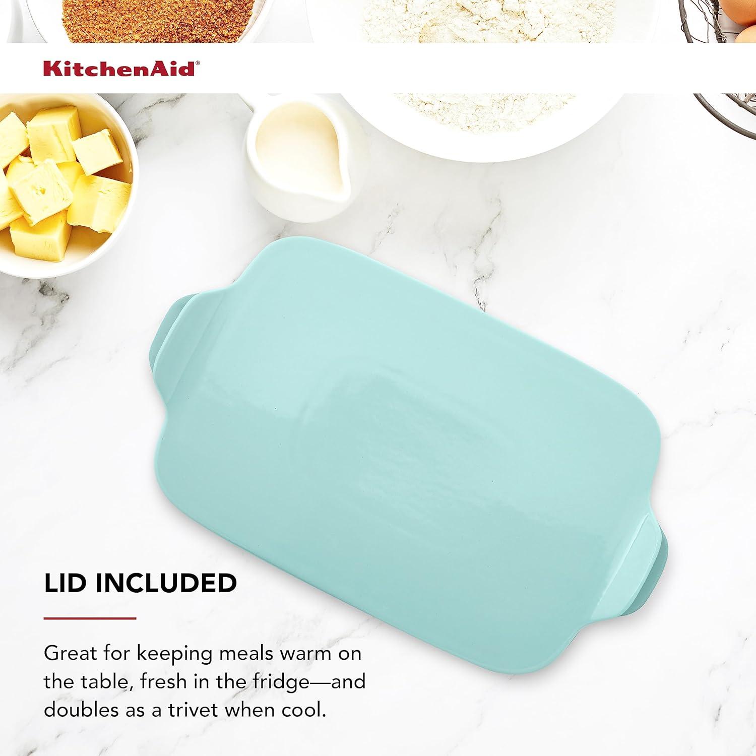 imageKitchenAid Rectangular Baker with Lid Vitrified Stoneware 9in 13in 25in Blue VelvetAqua Sky