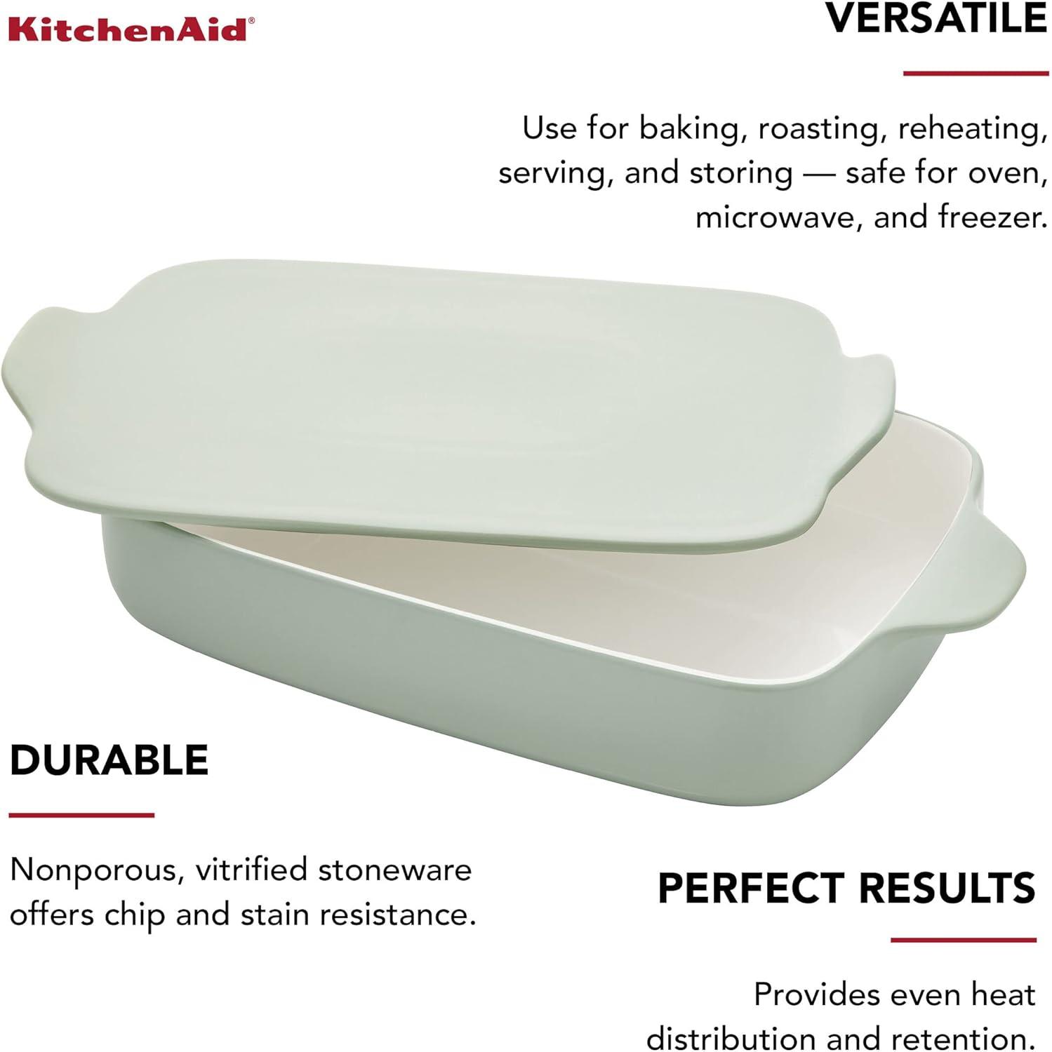 imageKitchenAid Rectangular Baker with Lid Vitrified Stoneware 9in 13in 25in Blue VelvetPistachio
