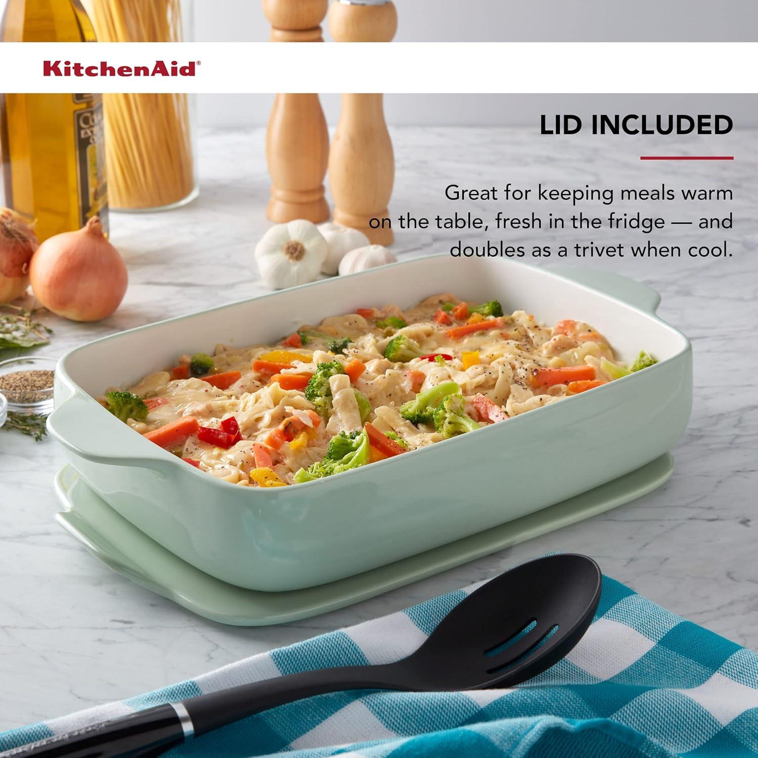 imageKitchenAid Rectangular Baker with Lid Vitrified Stoneware 9in 13in 25in Blue VelvetPistachio