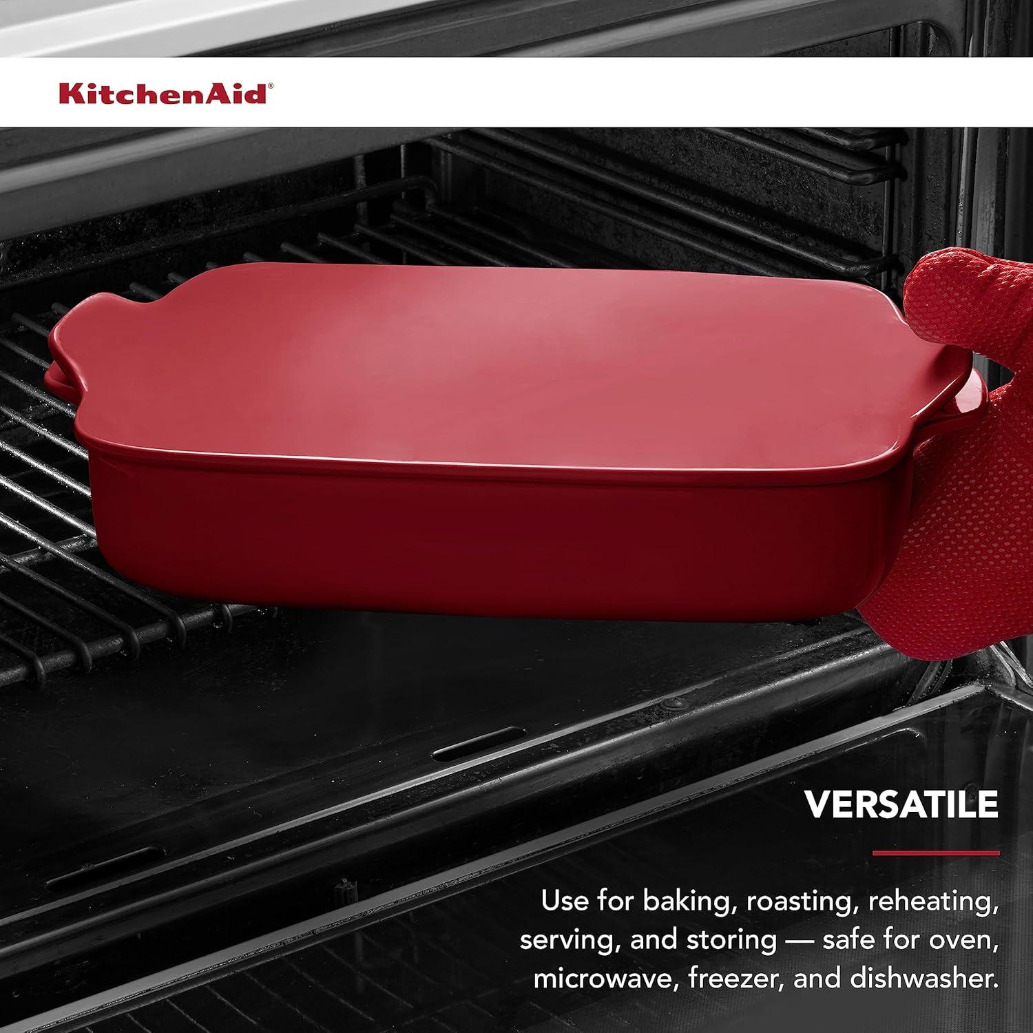 imageKitchenAid Rectangular Baker with Lid Vitrified Stoneware 9in 13in 25in Blue VelvetRed