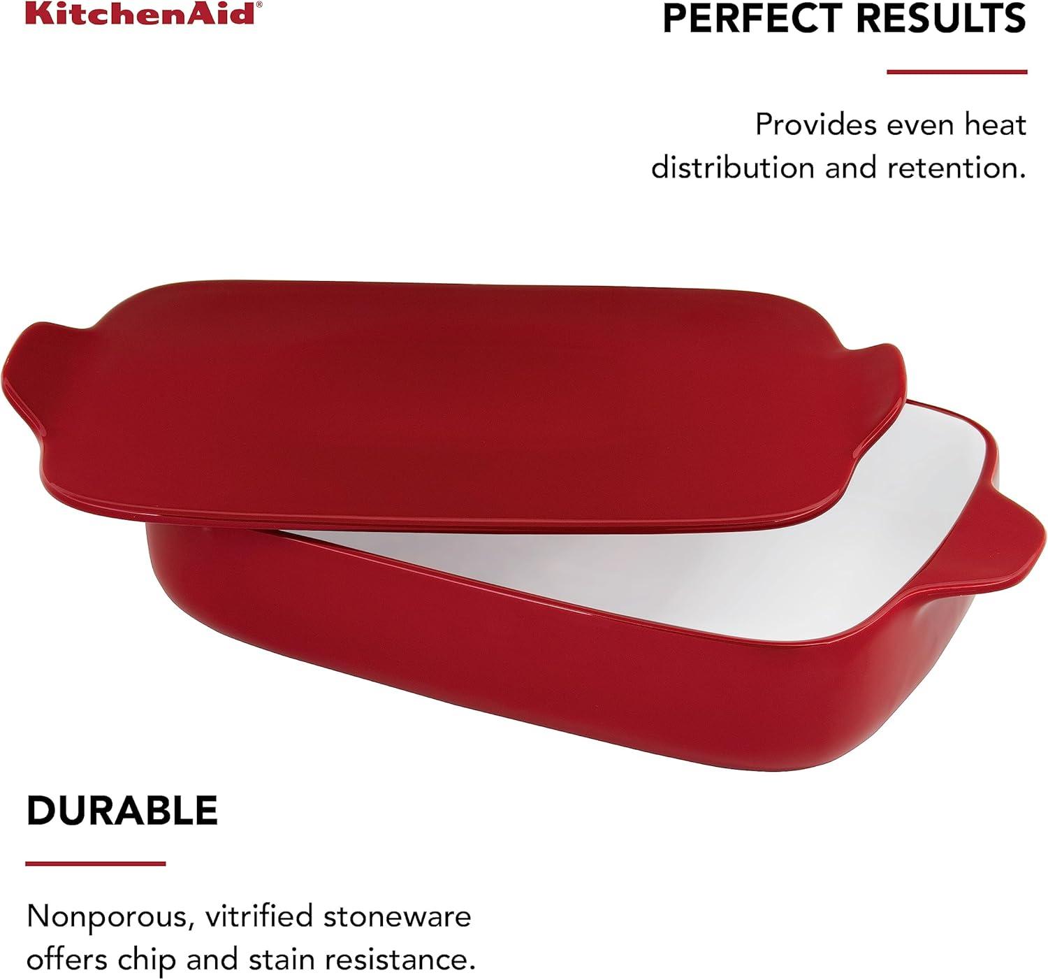 imageKitchenAid Rectangular Baker with Lid Vitrified Stoneware 9in 13in 25in Blue VelvetRed