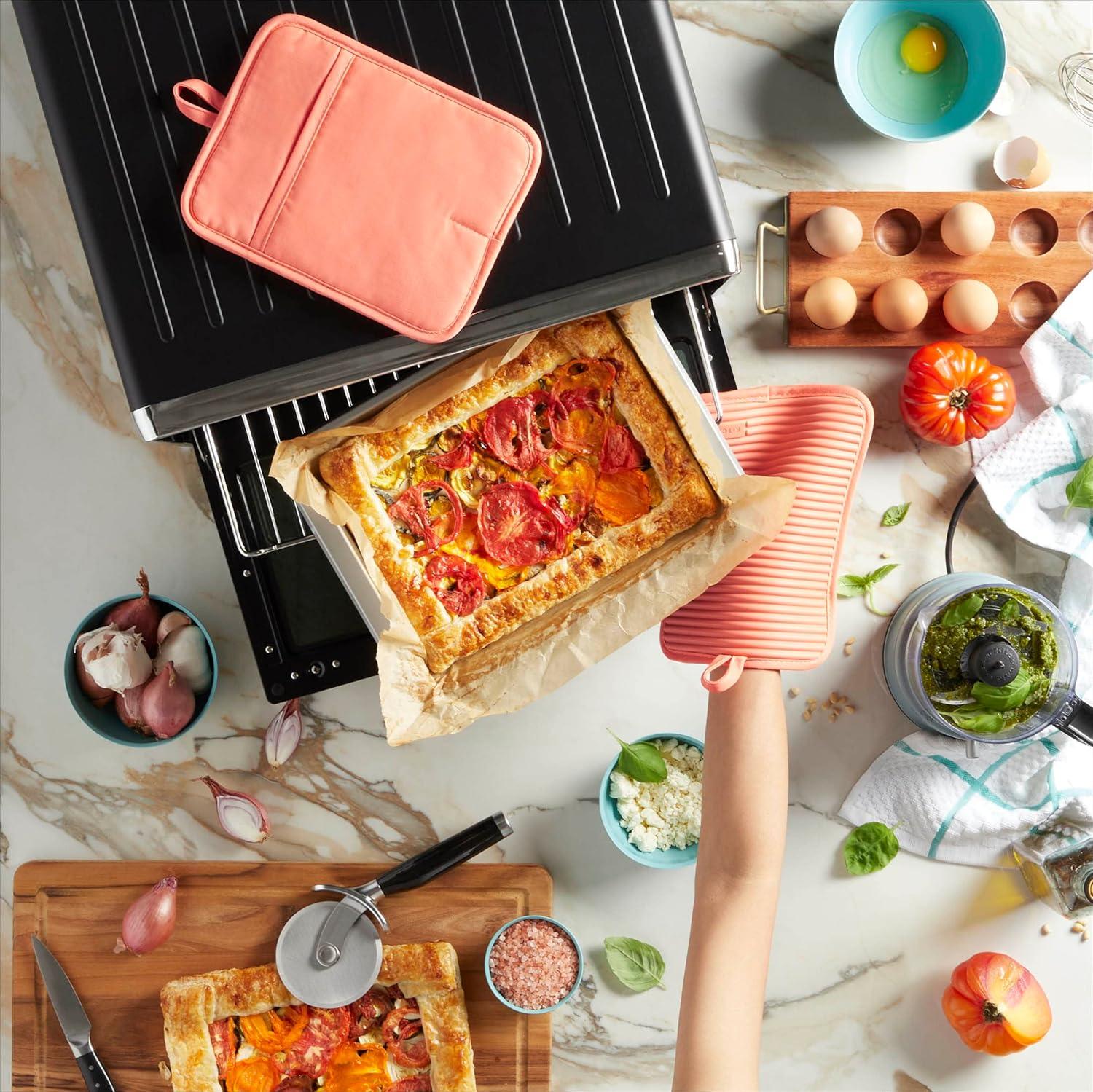 imageKitchenAid Ribbed Soft Silicone Pot Holder 2Pack Set Blue Velvet 7quotx9quotBird of Paradise