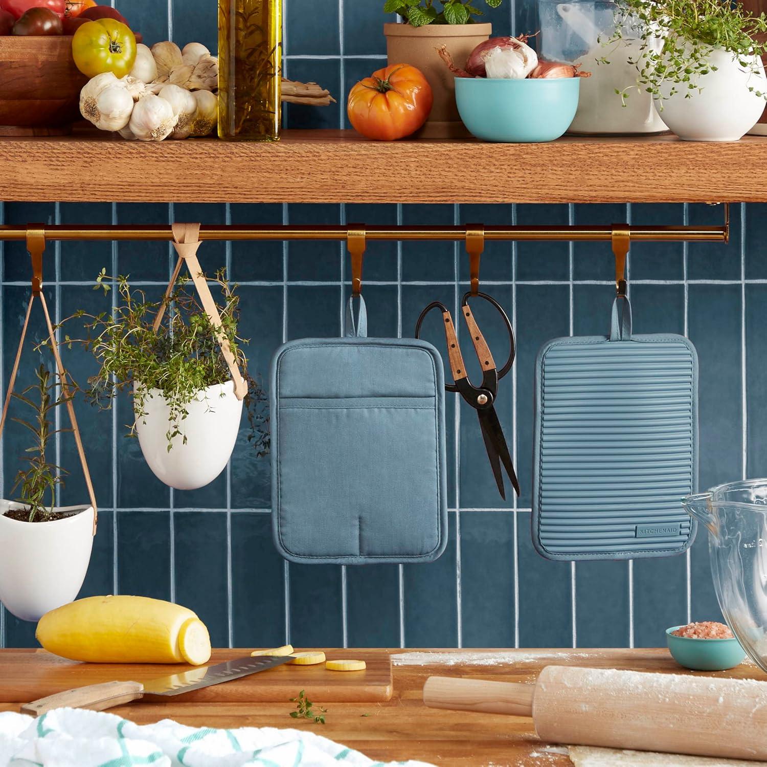 imageKitchenAid Ribbed Soft Silicone Pot Holder 2Pack Set Mineral Water Aqua 7quotx9quotFog Blue