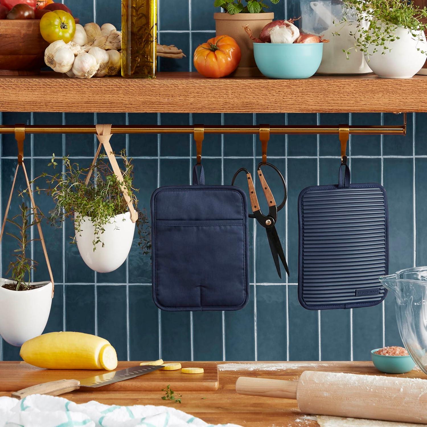 imageKitchenAid Ribbed Soft Silicone Pot Holder 2Pack Set Mineral Water Aqua 7quotx9quotInk Blue