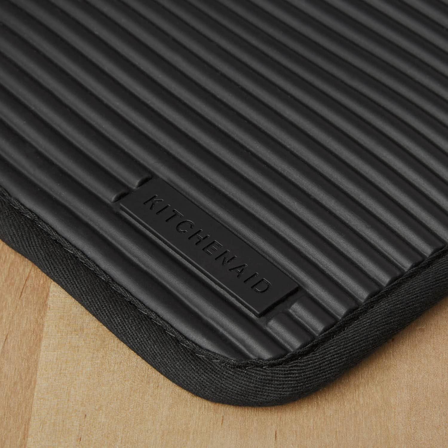 imageKitchenAid Ribbed Soft Silicone Pot Holder 2Pack Set Mineral Water Aqua 7quotx9quotMatte Black