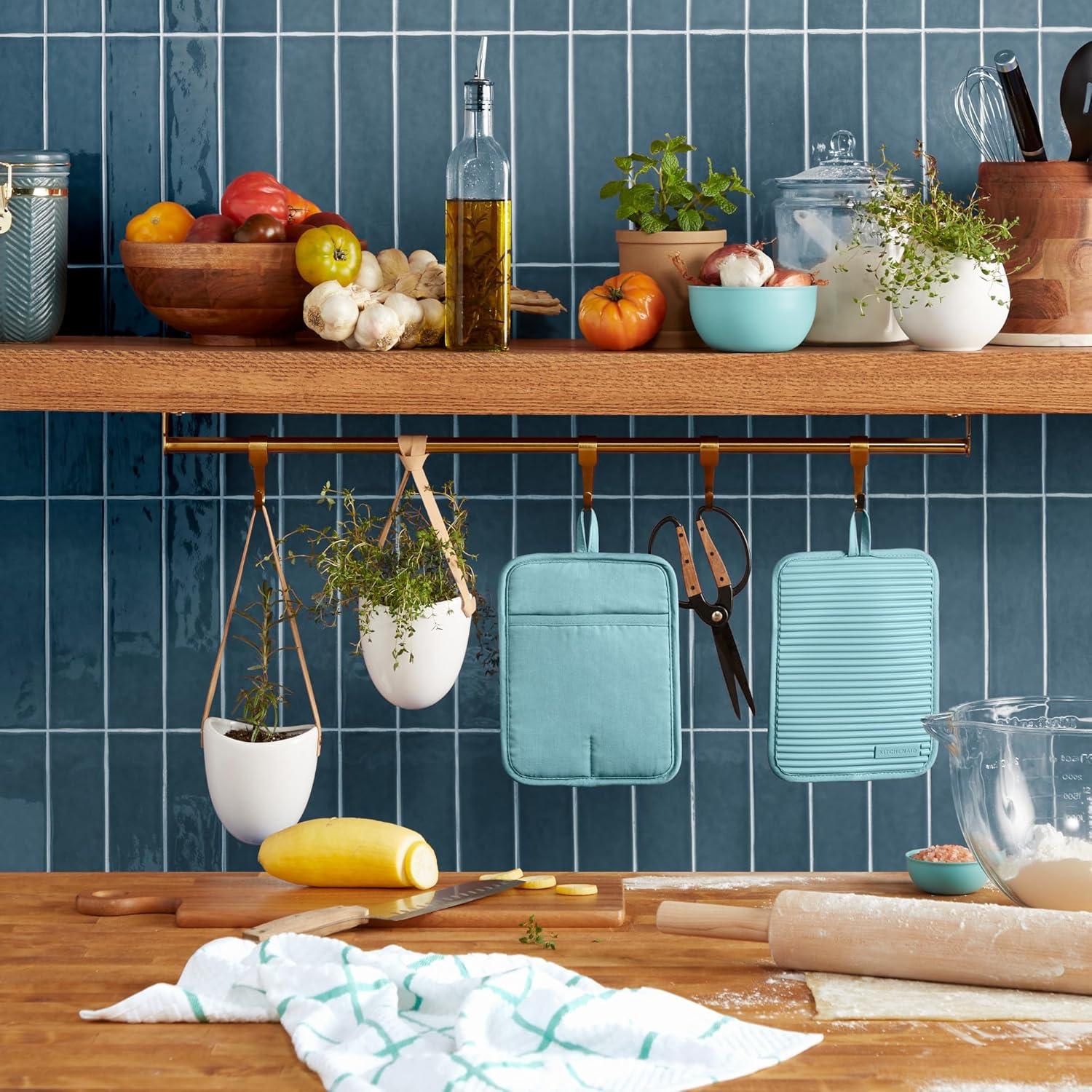 imageKitchenAid Ribbed Soft Silicone Pot Holder 2Pack Set Mineral Water Aqua 7quotx9quotMineral Water Aqua