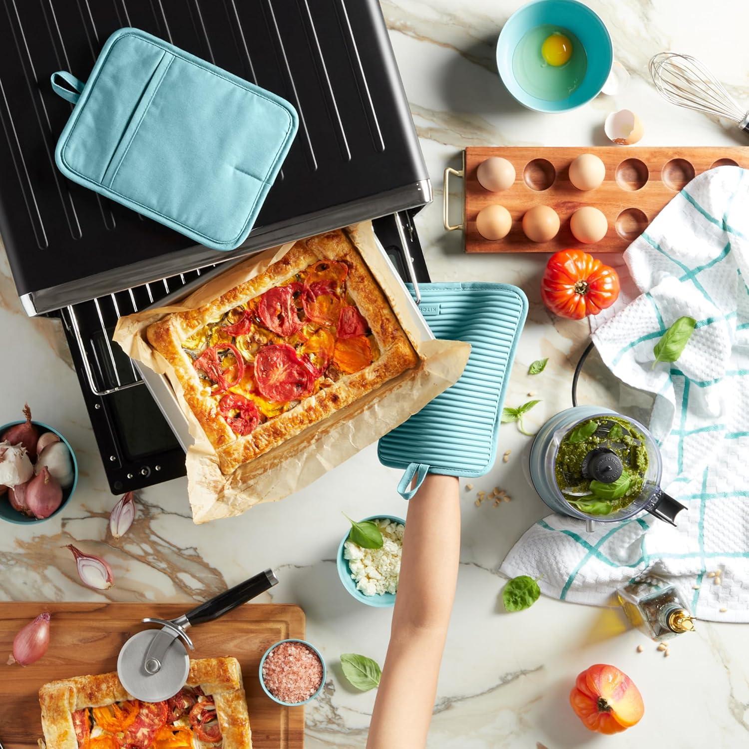 imageKitchenAid Ribbed Soft Silicone Pot Holder 2Pack Set Mineral Water Aqua 7quotx9quotMineral Water Aqua