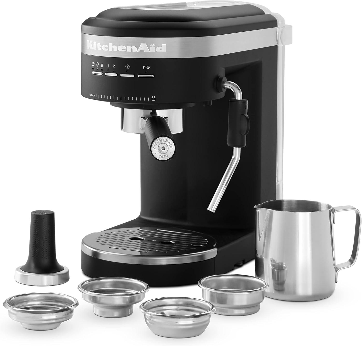 imageKitchenAid SemiAutomatic Espresso Machine and Automatic Milk Frother Attachment KES6404Black Matte
