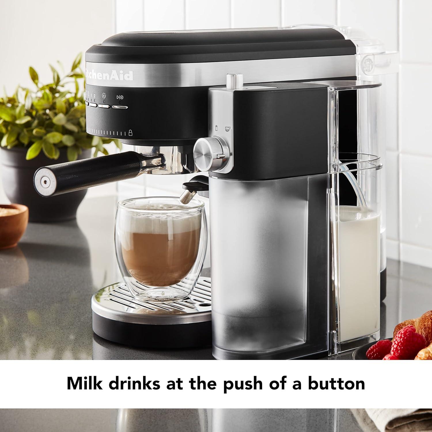 imageKitchenAid SemiAutomatic Espresso Machine and Automatic Milk Frother Attachment KES6404Black Matte