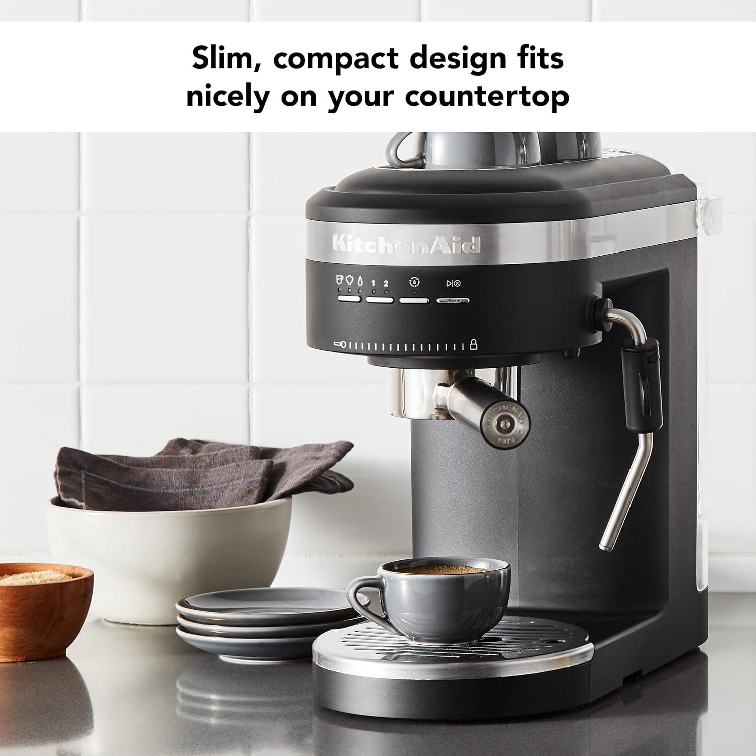 imageKitchenAid SemiAutomatic Espresso Machine and Automatic Milk Frother Attachment KES6404Black Matte