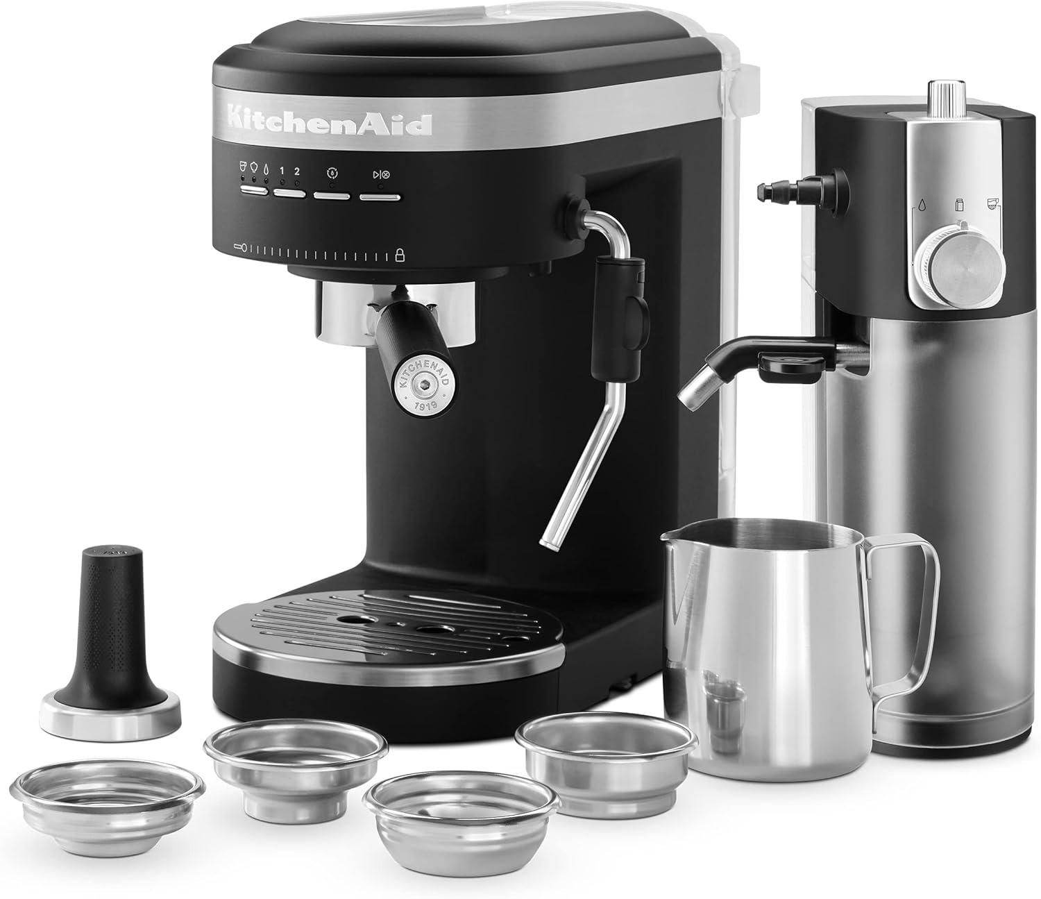 imageKitchenAid SemiAutomatic Espresso Machine and Automatic Milk Frother Attachment KES6404Black Matte