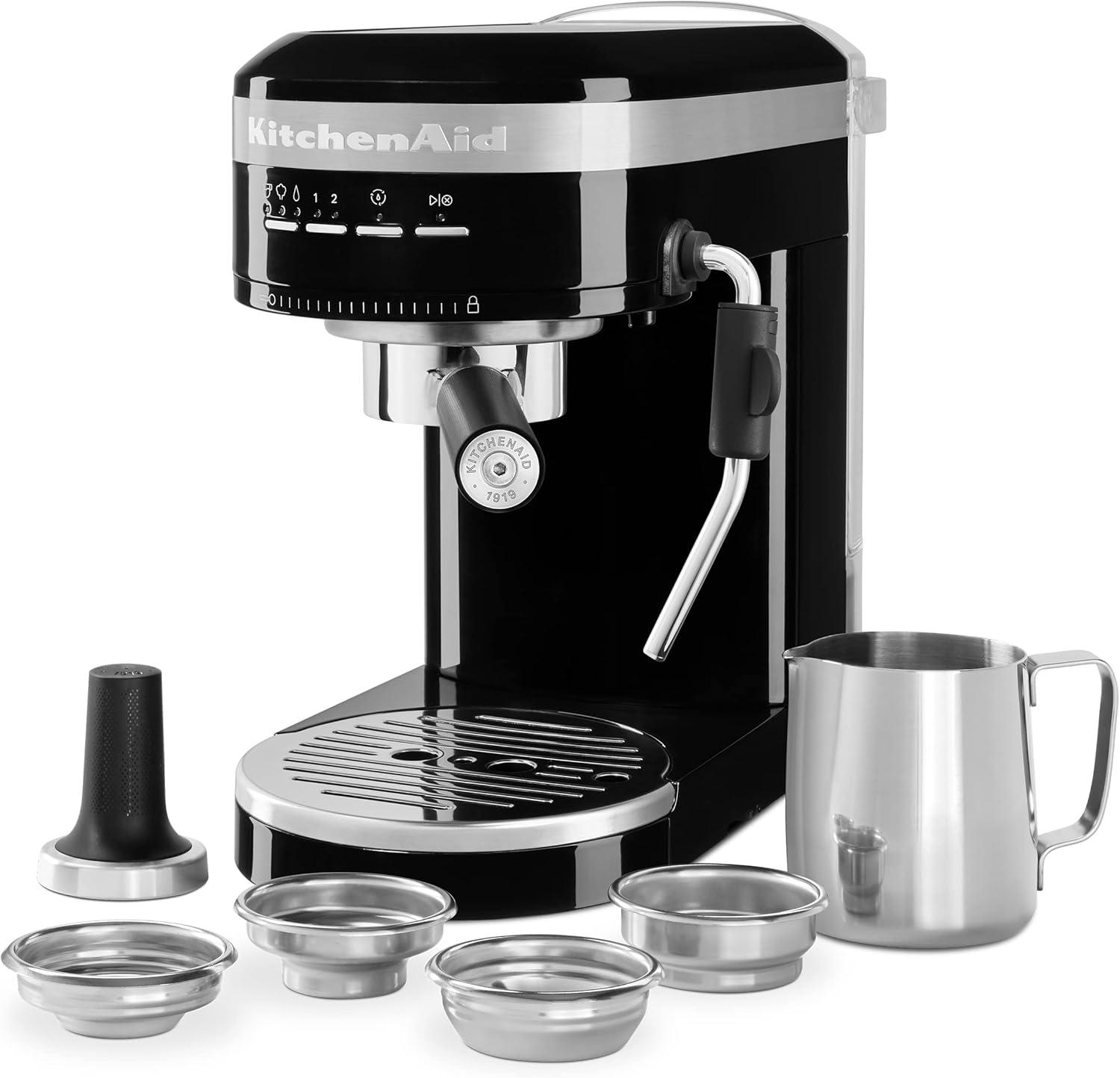 imageKitchenAid SemiAutomatic Espresso Machine and Automatic Milk Frother Attachment KES6404Onyx Black