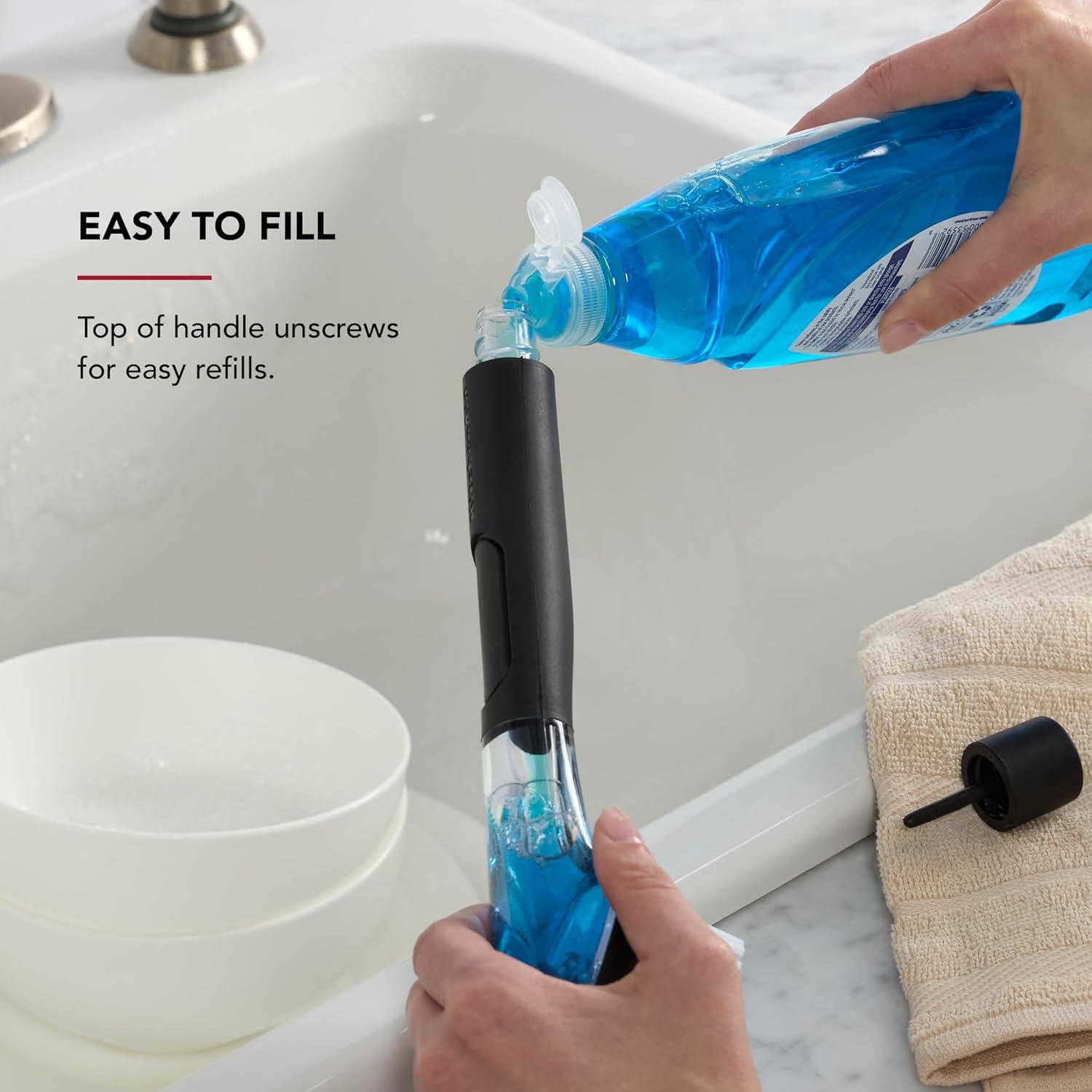 imageKitchenAid Soap Dispensing Sink Brush with Easy to Fill Handle Nylon Bristles for Tough Cleaning Comfort Grip Handle for Non Slip Grip Black
