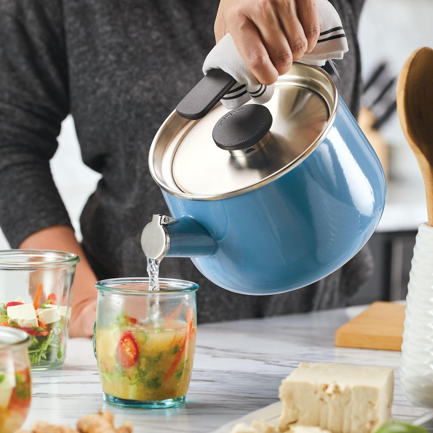 imageKitchenAid Teakettles EnamelonSteel Stovetop Whistling Teakettle Induction Ready Stainless steel Lid 2 Quart Blue VelvetBlue Velvet