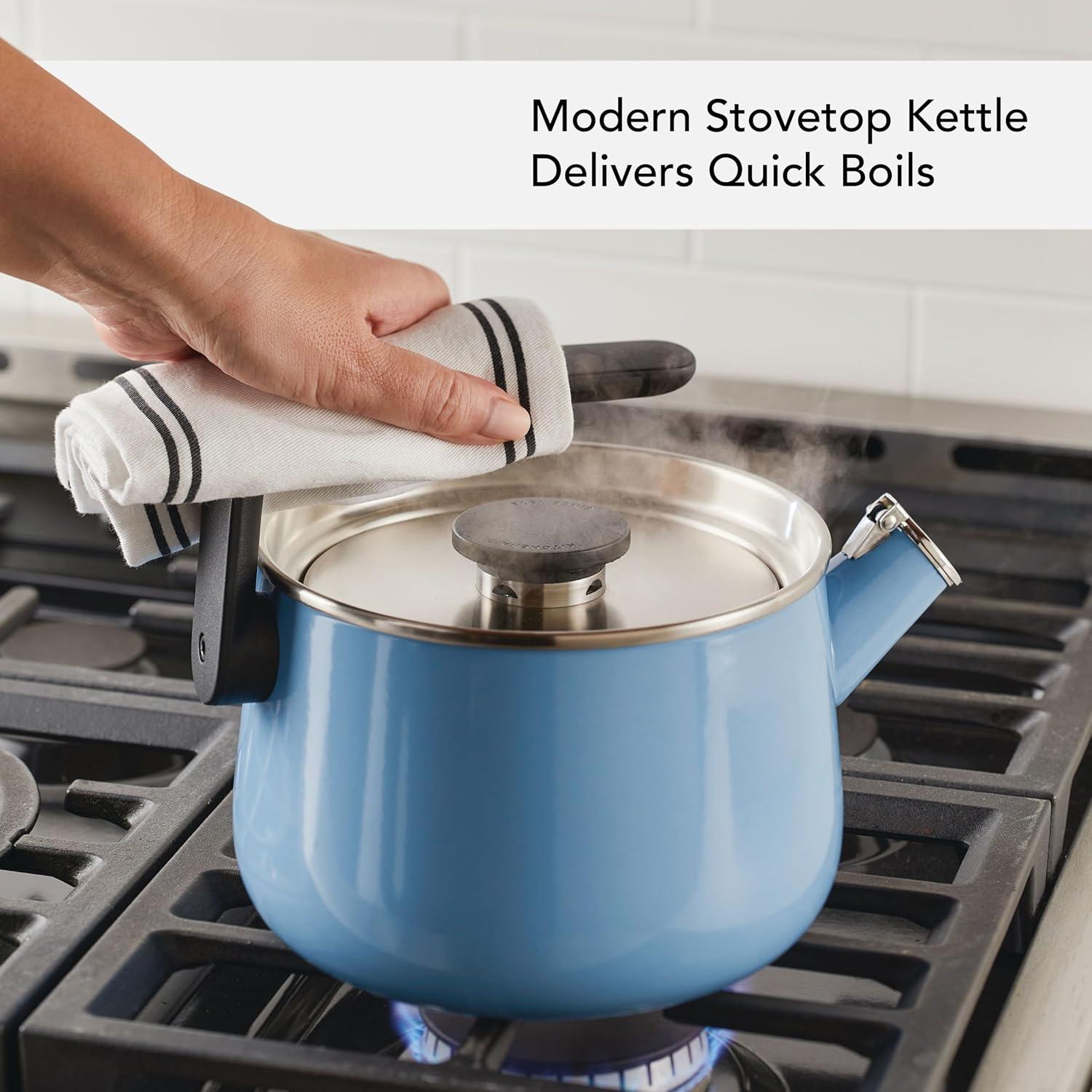 imageKitchenAid Teakettles EnamelonSteel Stovetop Whistling Teakettle Induction Ready Stainless steel Lid 2 Quart Blue VelvetBlue Velvet