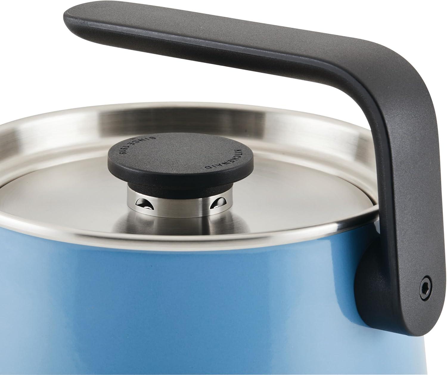 imageKitchenAid Teakettles EnamelonSteel Stovetop Whistling Teakettle Induction Ready Stainless steel Lid 2 Quart Blue VelvetBlue Velvet