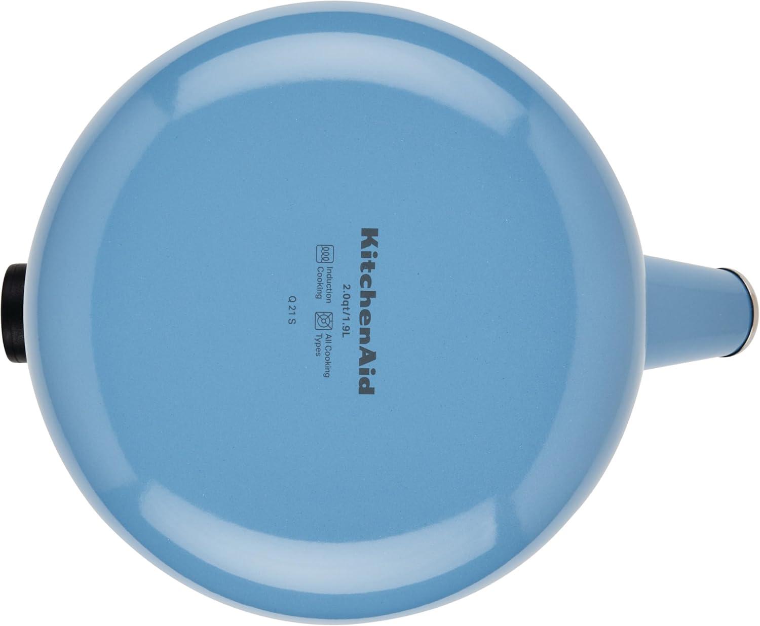 imageKitchenAid Teakettles EnamelonSteel Stovetop Whistling Teakettle Induction Ready Stainless steel Lid 2 Quart Blue VelvetBlue Velvet