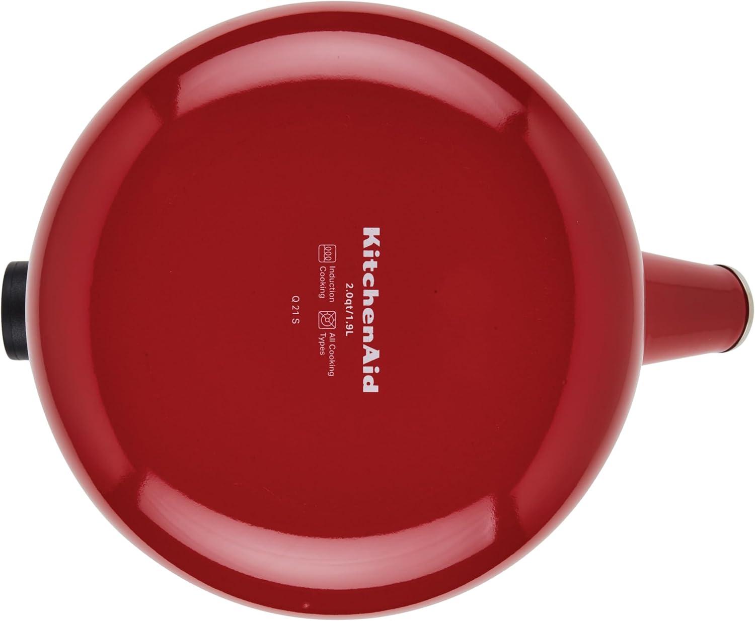 imageKitchenAid Teakettles EnamelonSteel Stovetop Whistling Teakettle Induction Ready Stainless steel Lid 2 Quart Blue VelvetEmpire Red