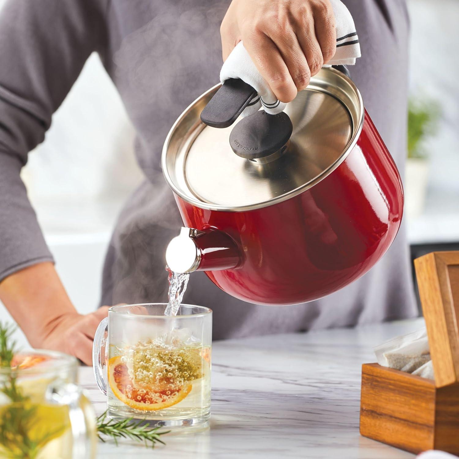 imageKitchenAid Teakettles EnamelonSteel Stovetop Whistling Teakettle Induction Ready Stainless steel Lid 2 Quart Blue VelvetEmpire Red