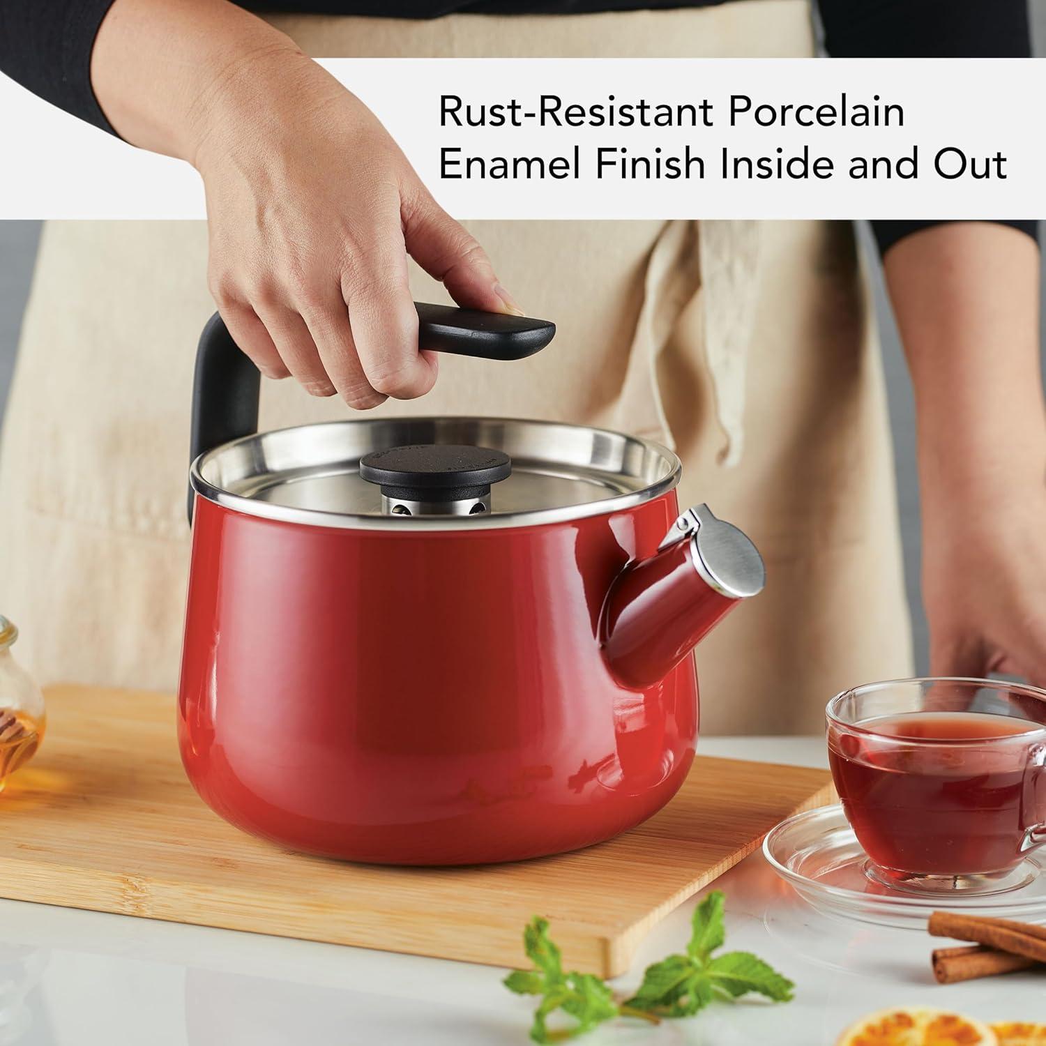 imageKitchenAid Teakettles EnamelonSteel Stovetop Whistling Teakettle Induction Ready Stainless steel Lid 2 Quart Blue VelvetEmpire Red