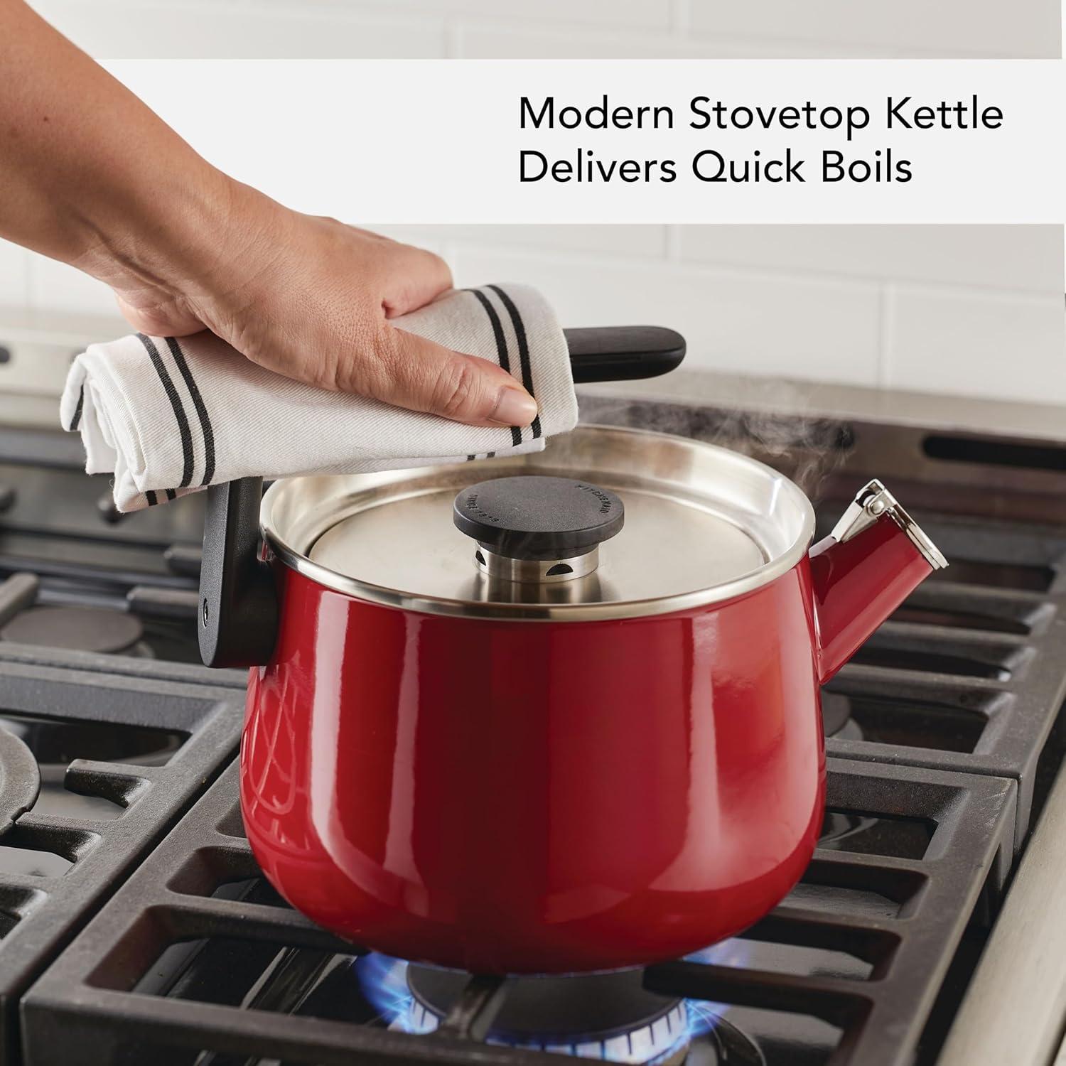 imageKitchenAid Teakettles EnamelonSteel Stovetop Whistling Teakettle Induction Ready Stainless steel Lid 2 Quart Blue VelvetEmpire Red