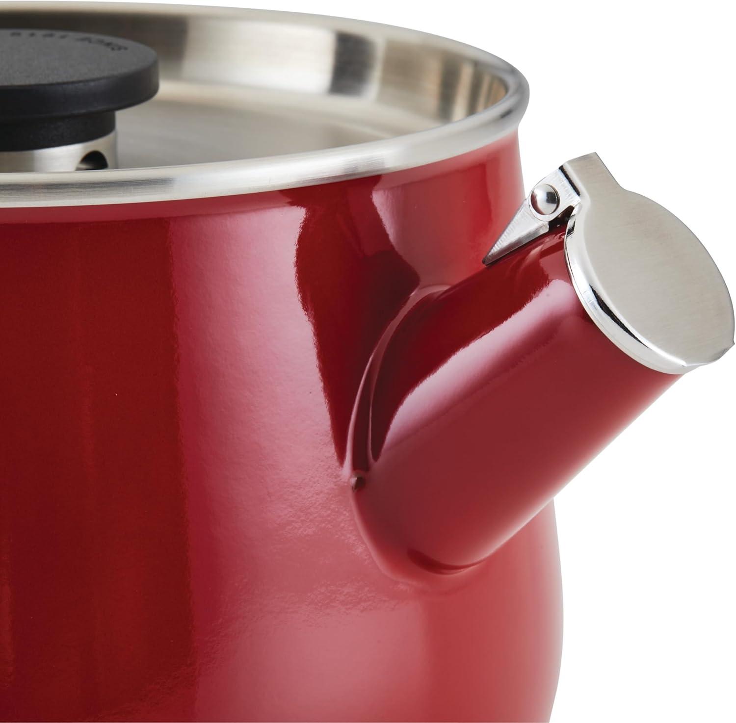 imageKitchenAid Teakettles EnamelonSteel Stovetop Whistling Teakettle Induction Ready Stainless steel Lid 2 Quart Blue VelvetEmpire Red