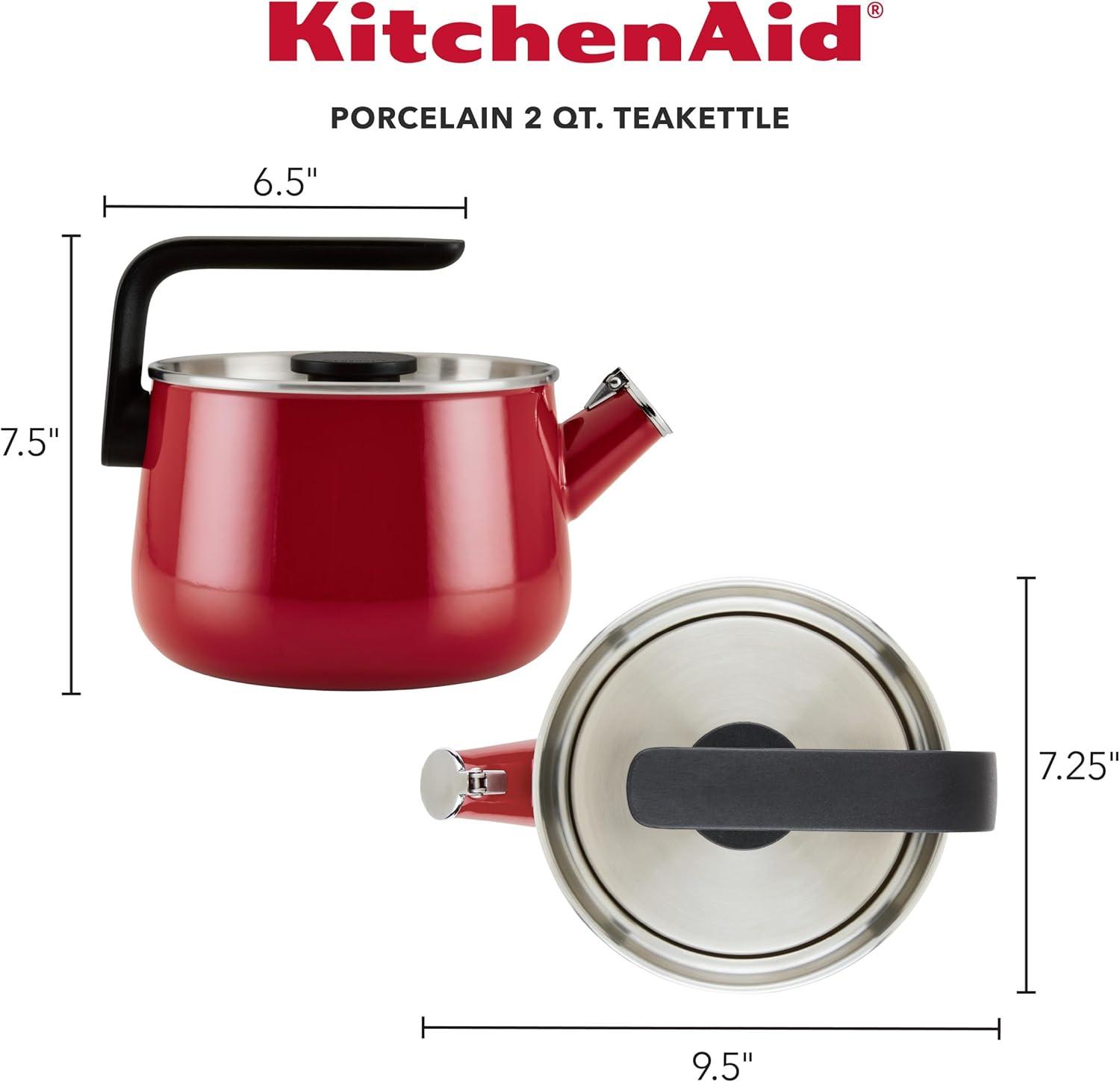 imageKitchenAid Teakettles EnamelonSteel Stovetop Whistling Teakettle Induction Ready Stainless steel Lid 2 Quart Blue VelvetEmpire Red