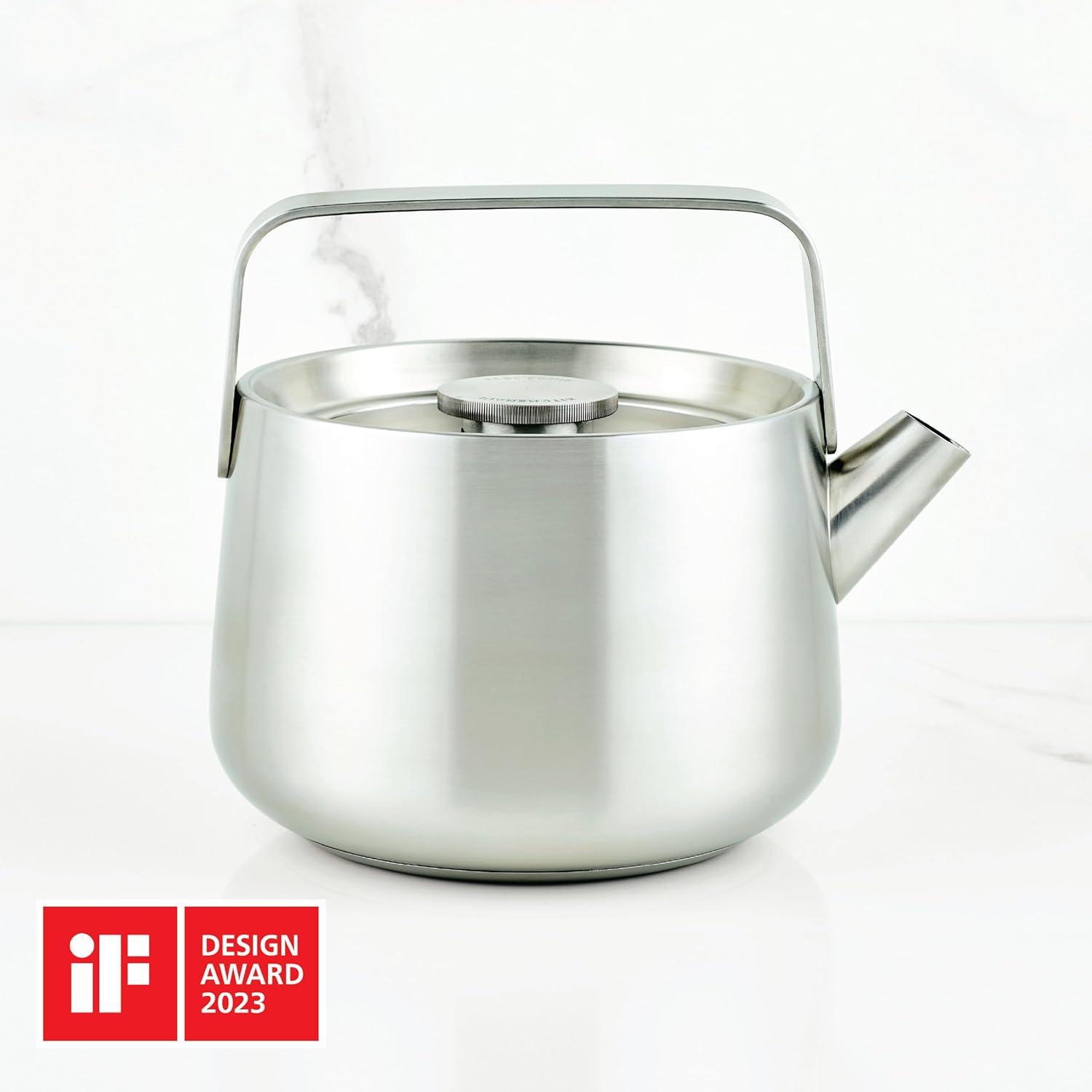 imageKitchenAid Teakettles EnamelonSteel Stovetop Whistling Teakettle Induction Ready Stainless steel Lid 2 Quart WhiteBrushed Stainless Steel