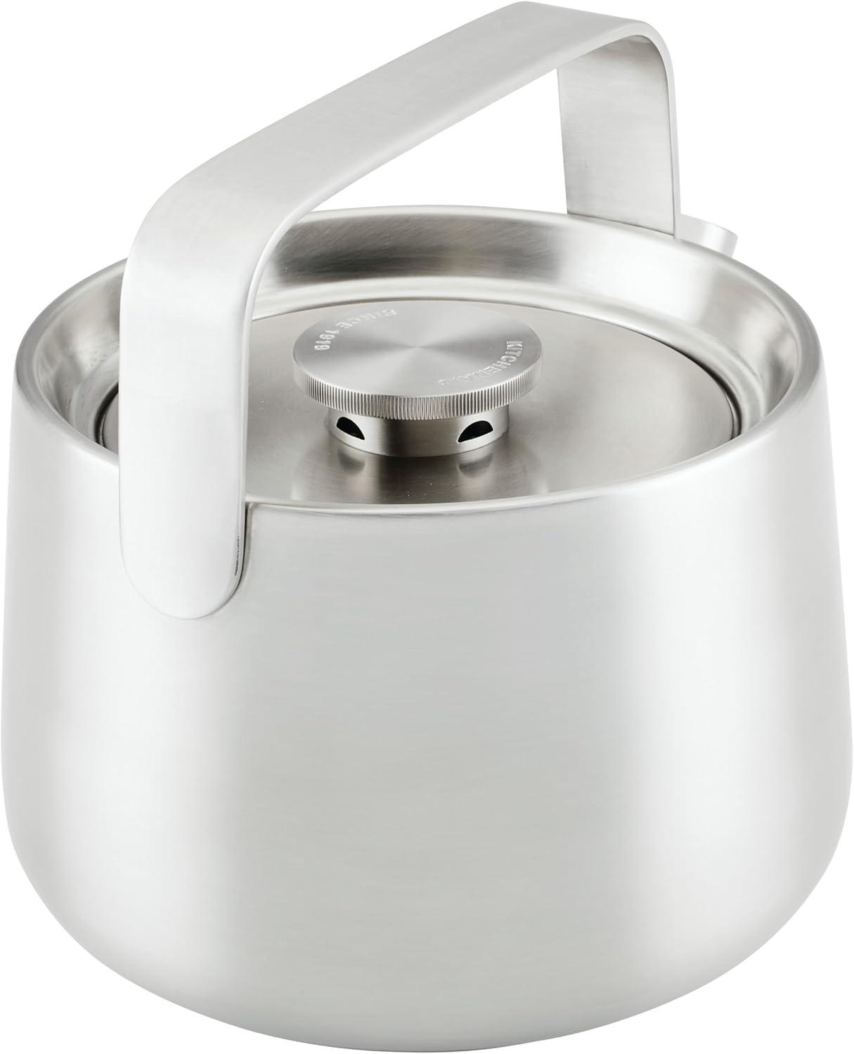 imageKitchenAid Teakettles EnamelonSteel Stovetop Whistling Teakettle Induction Ready Stainless steel Lid 2 Quart WhiteBrushed Stainless Steel