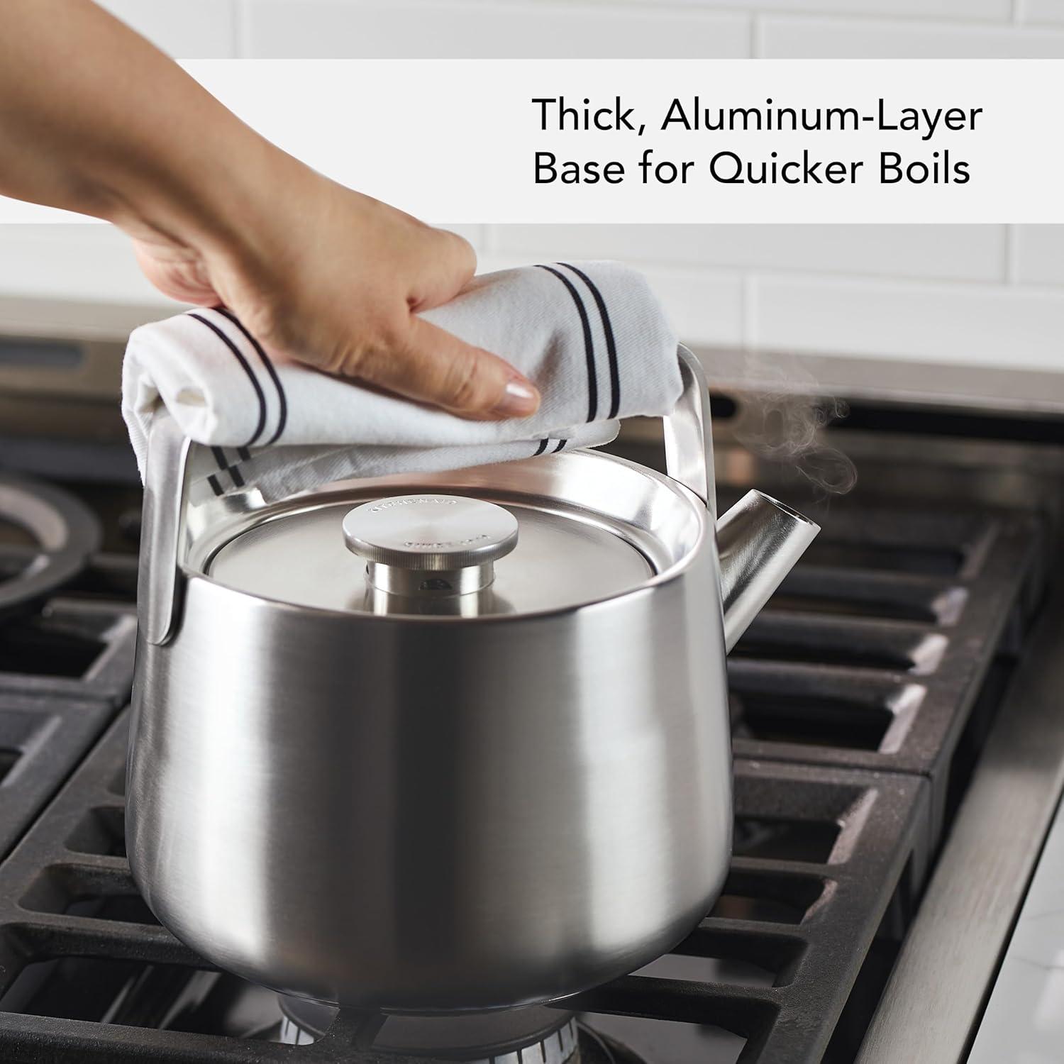 imageKitchenAid Teakettles EnamelonSteel Stovetop Whistling Teakettle Induction Ready Stainless steel Lid 2 Quart WhiteBrushed Stainless Steel