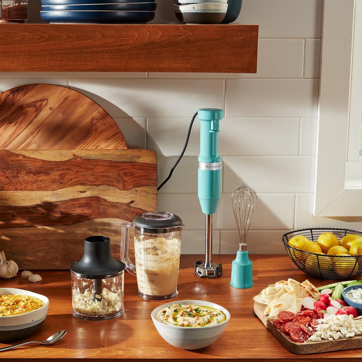 imageKitchenAid Variable Speed Corded Hand Blender with Accessories Blue Velvet KHBV83VBAqua Sky