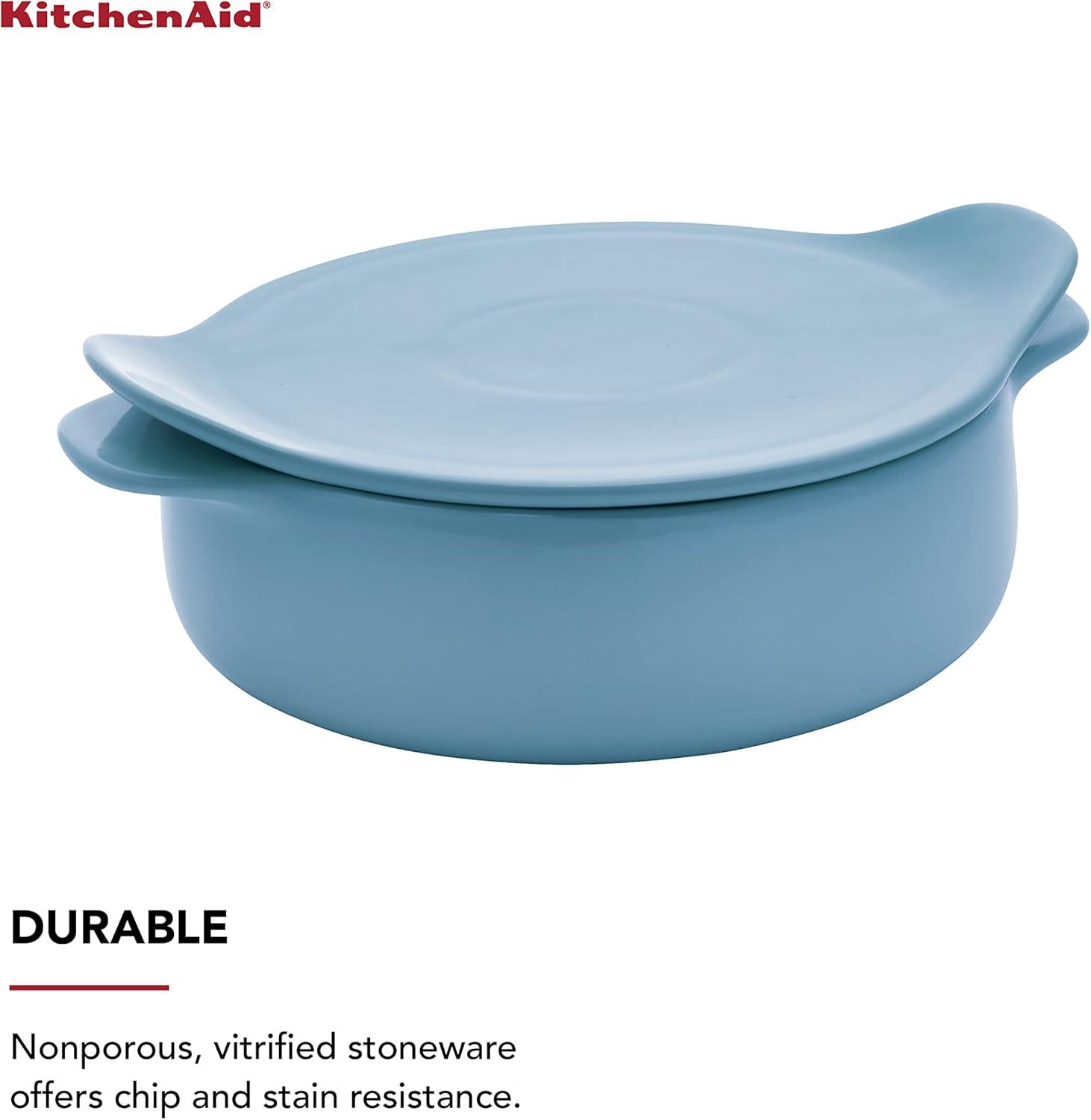 imageKitchenAid Vitrified Stoneware Round Baker 225Quart PistachioBlue Velvet