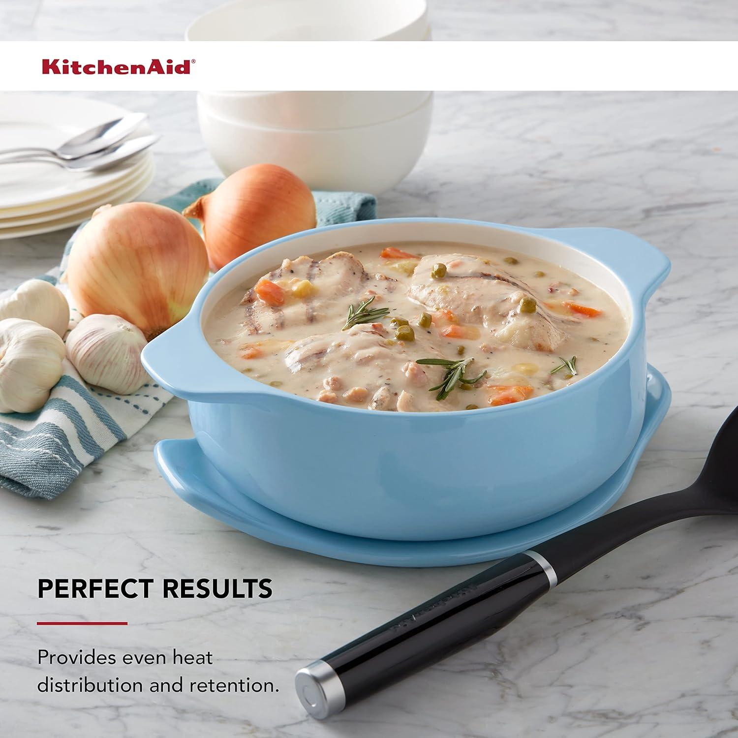 imageKitchenAid Vitrified Stoneware Round Baker 225Quart PistachioBlue Velvet