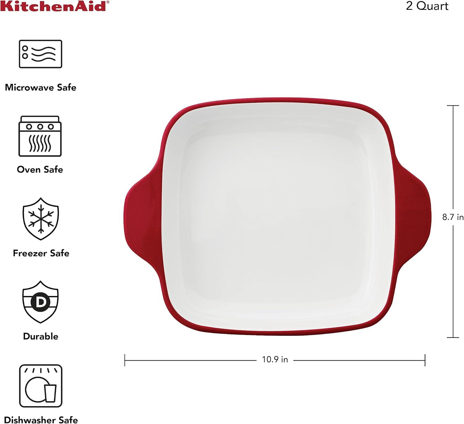 imageKitchenAid Vitrified Stoneware Square Baker 2Quart PistachioRed