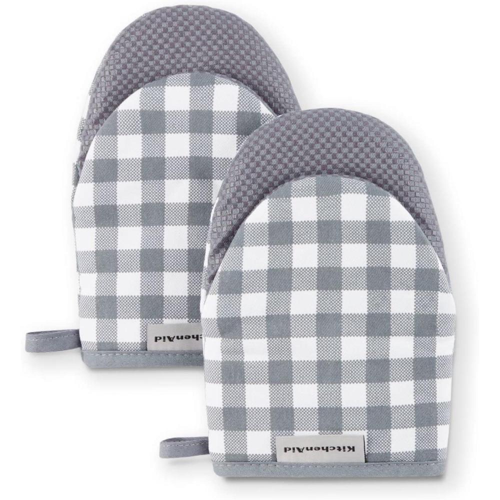 imageKITCHENAID Gingham Mini Oven Mitt 2Pack Set Matte Black 55quotx8quotCharcoal Grey