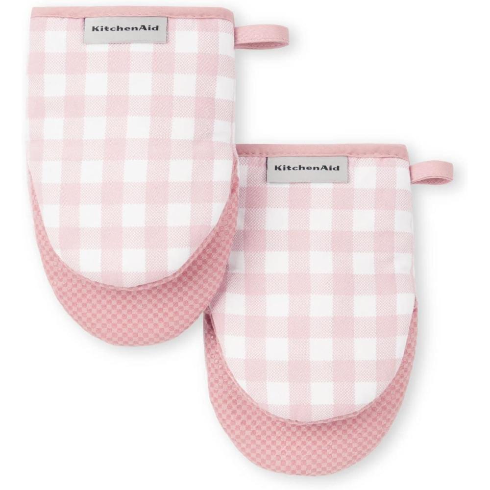 imageKITCHENAID Gingham Mini Oven Mitt 2Pack Set Matte Black 55quotx8quotDried Rose