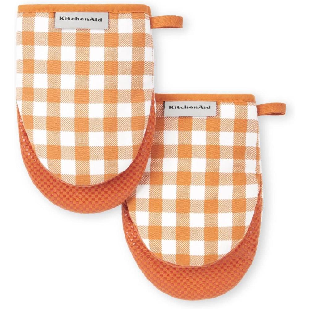 imageKITCHENAID Gingham Mini Oven Mitt 2Pack Set Matte Black 55quotx8quotHoney