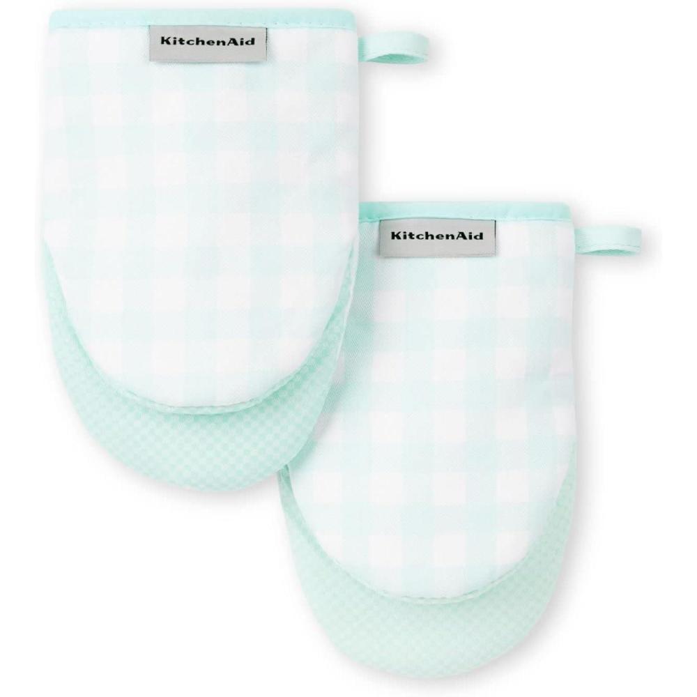 imageKITCHENAID Gingham Mini Oven Mitt 2Pack Set Matte Black 55quotx8quotMineral Water