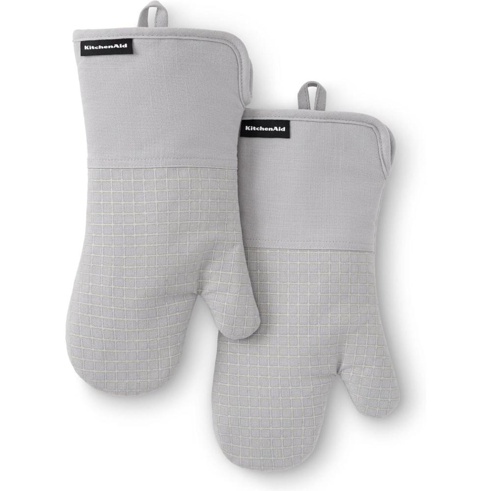 imageKITCHENAID Gourmet Series Gridlines Oven Mitts 2Pack Set Heat Resistant up to 600F Soft Silicone Grip Magnetic Cuff Mineral Water Aqua 7quotx14quotMatte Grey