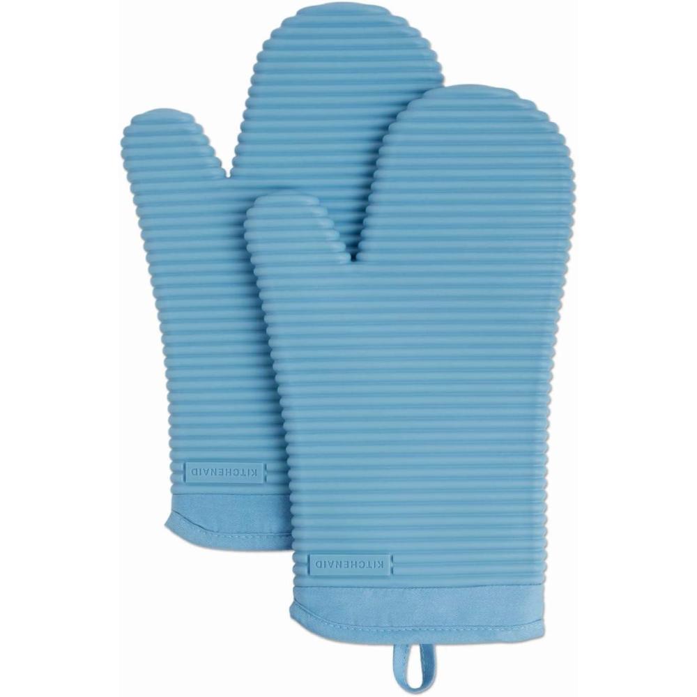 imageKITCHENAID Ribbed Soft Silicone Oven Mitt 2Pack Set 75quotx13quot Mineral Water AquaBlue Velvet