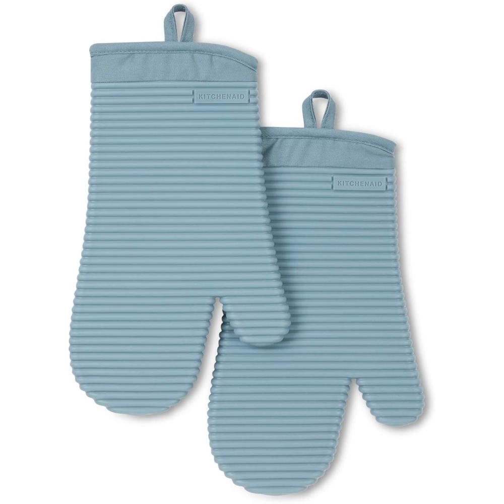 imageKITCHENAID Ribbed Soft Silicone Oven Mitt 2Pack Set 75quotx13quot Mineral Water AquaFog Blue