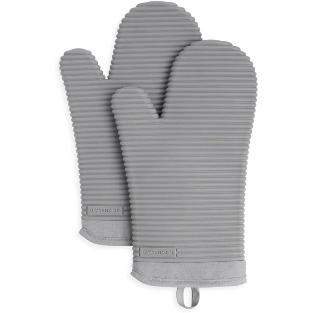 imageKITCHENAID Ribbed Soft Silicone Oven Mitt 2Pack Set 75quotx13quot Mineral Water AquaGray