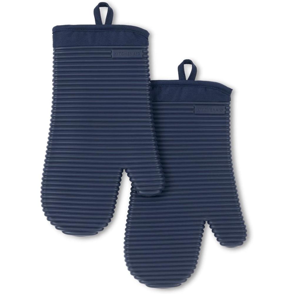 imageKITCHENAID Ribbed Soft Silicone Oven Mitt 2Pack Set 75quotx13quot Mineral Water AquaInk Blue