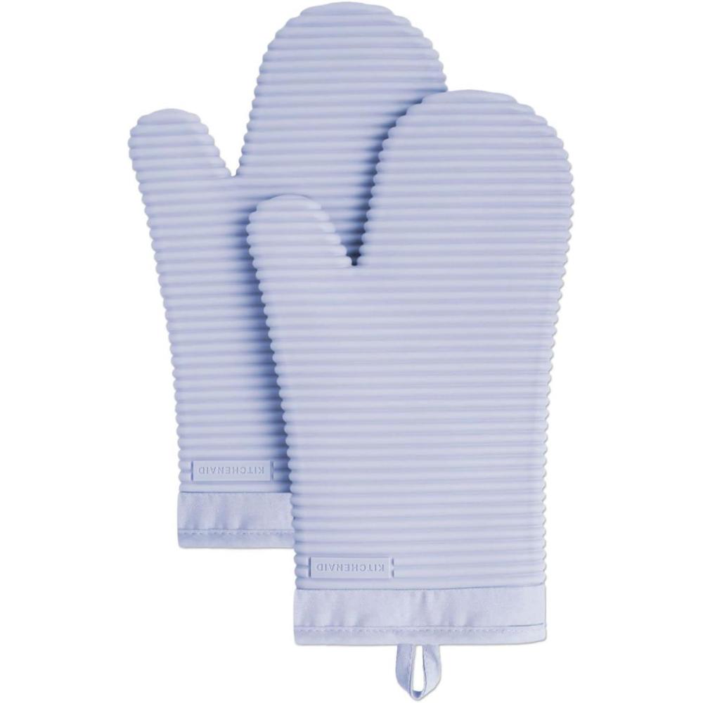 imageKITCHENAID Ribbed Soft Silicone Oven Mitt 2Pack Set 75quotx13quot Mineral Water AquaLavender Cream